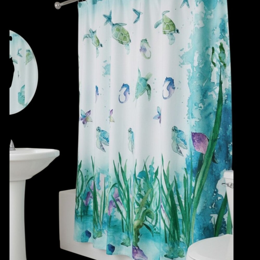 Mainstays Fabric Shower Curtain Watercolor OCEAN Life 70" x 72" Sealife